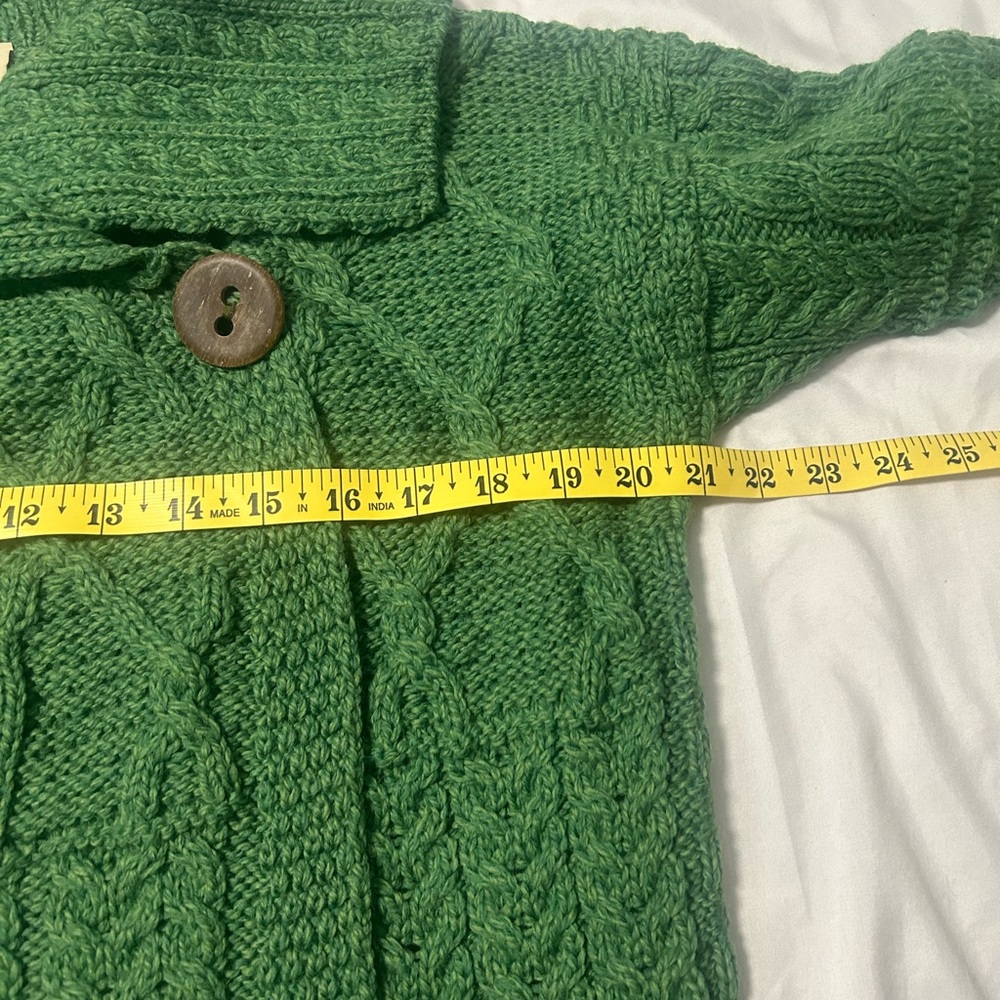 Carraig Donn Green 100% Merino Wool Cardigan Sz L Shawl Collar St. Patrick’s Day - Picture 8 of 14